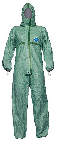 DuPont Tyvek 600 Plus Green Chemical Protection Clothing with Hood and Taped Seams Category III, Type 4-B, 5-B and 6-B Green Size M