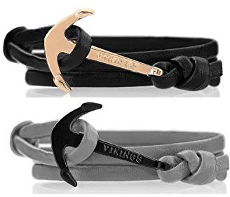 VIKINGS Anker Pärchen Armband 2er Set Leder Schwarz Grau
