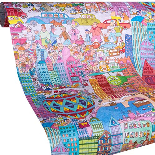 STADT Geschenkpapier CITY | 5 Meter Rolle Papier zum Geschenke einpacken | Kinder & Teens zum Geburtstag, Einschulung, Ostern