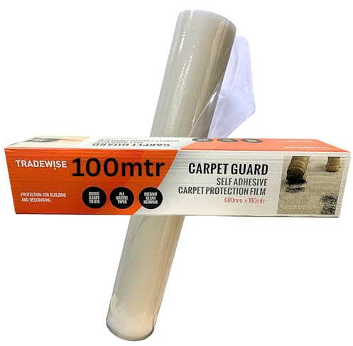 Tradewise Self Adhesive Carpet Protector Roll - 600mm x 100m - Water Resistant, Heavy Duty Floor Protector Film Roll - Carpet Protection Film for Carpets, Flooring & Stairs