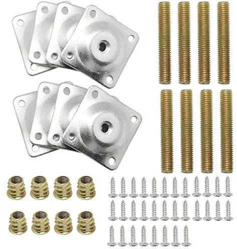 JZK Sets of 8 Furniture leg mounting plates leg attachment plates with hanger bolts screws for furniture sofas table seat