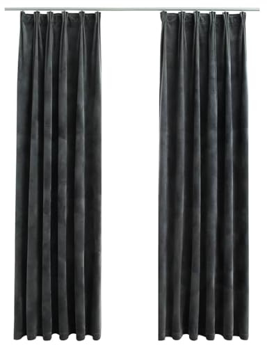 vidaXL 2X Vorhang Verdunkelung mit Haken Verdunkelungsvorhang Kräuselband Thermo Gardine Blickdicht Vorhänge Samt Anthrazit 140x245cm