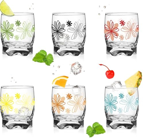 Lot de 6 verres avec imprimé floral - 250 ml - Avec joli fond - Petit format