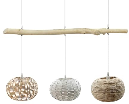 LEDKIA LIGHTING - Lámpara Colgante Ratán y Madera Linfen | Diseño Boho-Chic | Compatible con Bombillas E27 | Cable y Altura Ajustables | IP20 Interior, Color Natural, Material Ratán