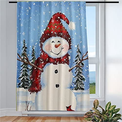 Violetpos Vorhänge Gardinen für Wohnzimmer Schlafzimmer 1 Stück Weihnachten Schneemann Mit Rotem Hut 117x138cm W/H