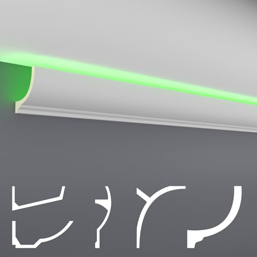 HEXIM LED Stuckleisten Sparpakete - Indirekte Beleuchtung mit Deckenleisten aus PU, leicht & lichtundurchlässig- (20m AB299) Lichtvoutenprofil Ecke