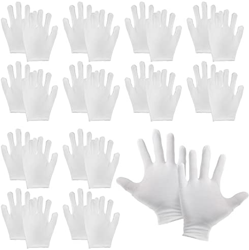 DBOO 12 Paar weiße Baumwollhandschuhe, weiche Baumwollhandschuhe für Arbeit Heimwerker trockene Hände Kellner Fahrer Münze Schmuck Silber Inspektionshandschuhe für Kind (S)/Damen (M)/Herren (L) (S)
