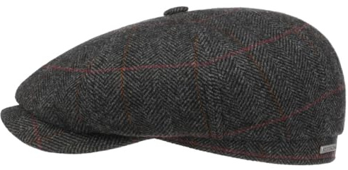 Stetson Hatteras Gallanger Wool Flatcap Klassisch Elegante Schirmmütze Made in EU Herren Herbst Winter schwarz-grau S (54-55 cm)