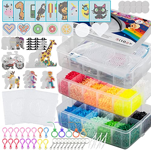 La Manuli Bügelperlenset 24000 Stück Bügelperlen mit Steckplatten, Vorlagen und Zubehör, 5mm Midi Größe (20 Farben + im Dunkeln Leuchten) XXL Bastel Set für Jungen und Mädchen