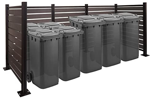 Valla de aluminio para cubos de basura HWC-K57, revestimiento para contenedores de basura, aspecto de madera, ampliable, 130 x 300 x 110 cm, color gris