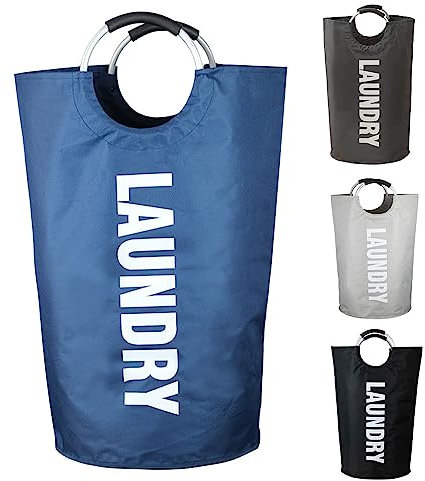 Armo® 90L Large Laundry Basket Foldable Collapsible Freestanding Washing Bin Basket (Blue)