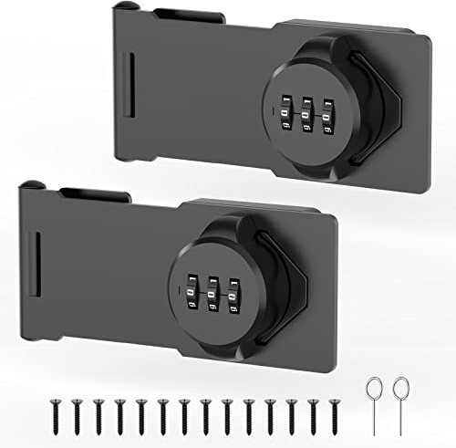 Mechanical Password Rotary Hasp Locks, Cabinet Combination Lock, Door Security Slide Latch Lock for Small Doors, Cabinets, Barn Door, Bathroom, Outdoor (2 Packs Black)
