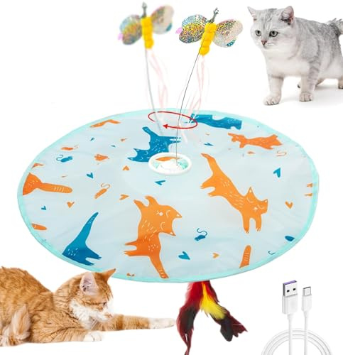 Petiepaw 2-in-1 Katzenspielzeug, interaktives für Innenräume, wiederaufladbar, bewegungsaktiviert, automatisches Katzenjagd/beweglicher Schmetterling/Feder-Kätzchen-Spielzeug