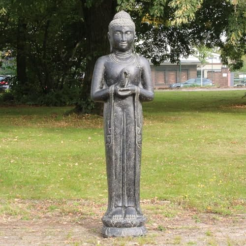 Oriental Galerie XXL Buddha Statue Lebensgroß Figur Skulptur Stehend Asien Indonesien Deko Steinguss Lavastein Gartenfigur Chakra 190 cm
