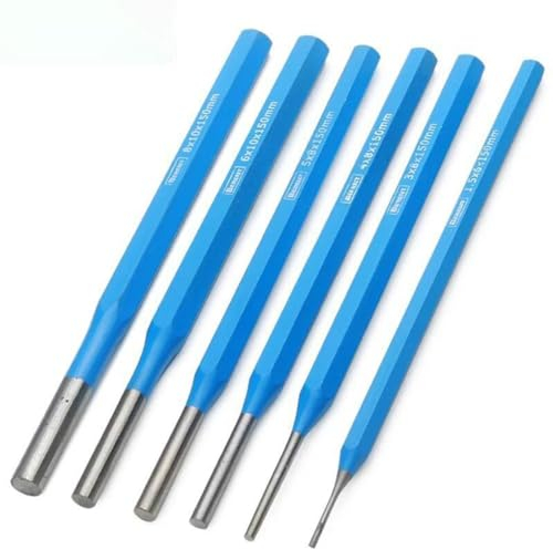 6Stk. Splintentreibersatz in 150 mm Länge, Durchschlagsatz, CRV Chrom-Vanadium-Stahl, inkl. Kopfwerkzeugsatz (1,5 mm - 8 mm) mit Aufbewahrungstasche