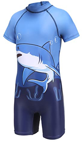 Aisyee Costume da Bagno per Bambini Costume da Nuoto a Maniche Corte Costume da Bagno a Un Pezzo per Bambini Protezione Rash Costume da Bagno per Bambini 3-16 Anni, Squalo blu, 6-7 Anni