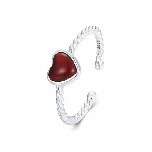 Qings Verstellbare Liebe Herz Ring für Damen 925 Sterling Silber Offener Ringe Rosa Herz Zirkonia Stapelbare Weben Ring Schmuck Geschenk für Frauen Mädchen