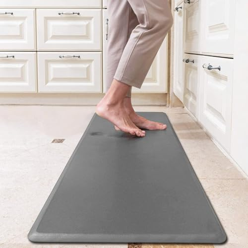 Tappeto Cucina Passatoia Rialzata Lavabile Spessa Antiscivolo Impermeabile Anti Fatica Rimbalzabile Soggiorno Ingresso Ufficio Aderente Antiscivolo Protettivo (Grigio, 44x75 cm)