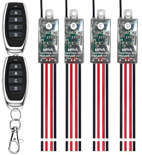 dstfuy 12v funkschalter,4 Wege kabelloser Lichtschalter. | DC 5V/12V/24V/5A Mini Relais Wireless Lichtschalter Fernbedienung 164FT Langstrecken,für Deckenleuchten,LED Streifen.