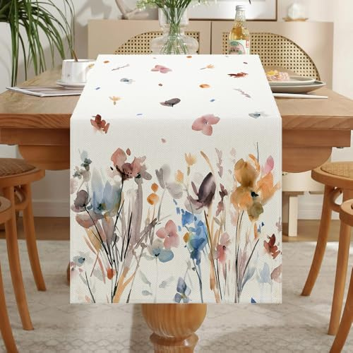Lslandmood Deko Frühling Pflanzen Blumen Tischläufer Outdoor | Küche Esstisch - Wasserabweisend, Abwaschbar, Outdoor - für Esszimmer Party Dekoration,läufer tisch 40x140cm