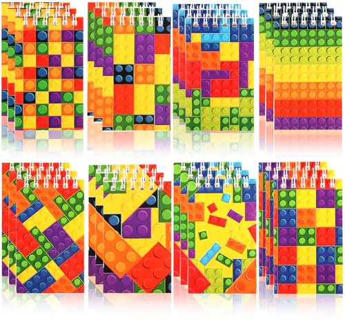 Hooqict 24 Pack Small Pocket Notebook Bulk Mini Building Block Notebooks Party Favors Mini Spiral Notepads Memo Pads for Birthday Party Favors, Goodie Bag Stuffers, Rewards
