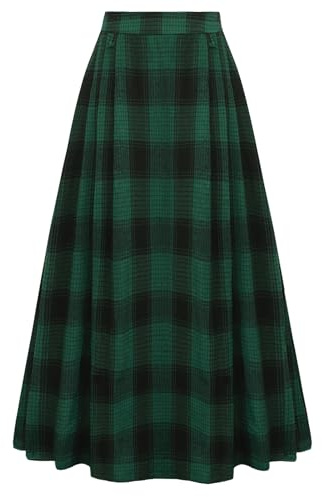 SCARLET DARKNESS Damen Steampunk Rock Langer Plaid Elastische Taille Mittelalter Rock Cosplay