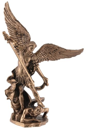 Arcángel Miguel lucha contra el mal en miniatura, piedra artificial pintada a mano con color bronce, colección Veronese 70875579