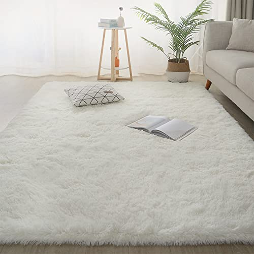 Jyswx Shaggy Hochflor Teppich - Flauschig, rutschfest, Waschbar - Grand Moderner Teppich für Wohnzimmer/Schlafzimmer, Kunstfell Imitat, Farbe: Weiß, Größen: 200 x 300cm