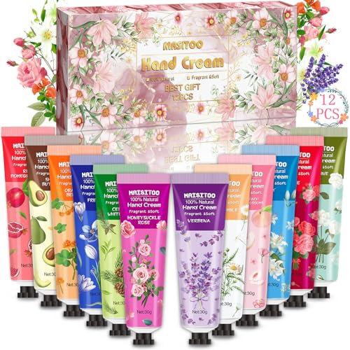 Vleuexe Mini Crèmes pour les Mains,12 Pcs Coffret Crème de Mains,Crème Hydratante,Crème Mains Réparatrice,Creme pour les mains,Idee Cadeau,Coffret Cadeau Femme Noël d'Anniversaire pour Femmes Hommes