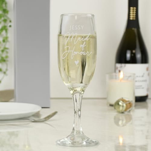Custom Personalised Engraved Maid of Honour Champagne Flute Glass with Box. Ideal for Weddings.
