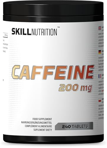 SKILL Nutrition Koffein 200 mg - 240 Kapseln | Hochleistungs-Koffein-Kapseln | Pure Energie für jede Gelegenheit | Für Veganer geeignet | Frei von Zusatzstoffen