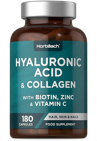 Collagen Supplement with Hyaluronic Acid | Type 1 & 3 Hydrolysed Collagen Peptides | High Strength Complex with Biotin, Zinc and Vitamin C | Hair, Skin and Nails Formula | 180 Capsules | by Horbaach