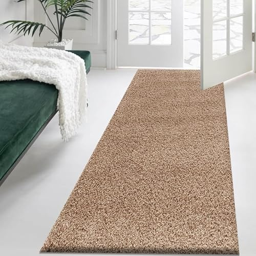 Cozy Haven Shaggy Collection Runner Rug - Hallway Carpet Runners, Non-Slip Floor Mats for Kitchen, Living Room, Corridor, Entryway, Door Entrances – (Beige, 60x220 cm)