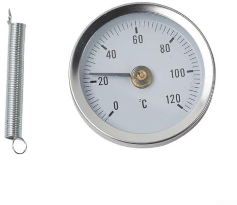 Industrial Pipeline Thermometer, 0-120° Bimetall Edelstahl Rohrthermometer Kessel Industrierohrthermometer BBQ Ofenthermometer