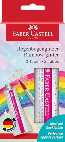 FABER-CASTELL 205213 - Glitzer Regenbogen und Glow In The Dark, je 2 x 12 ml, zum Malen und Basteln (2er Regenbogen)