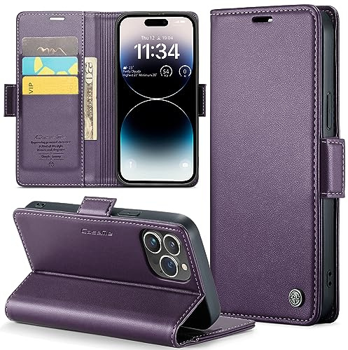 Phernykas Custodia a Libro Portafoglio per iPhone 14 Pro Max, RFID | 3 Slot - Per Pendolarismo, Flip Cover Doppia Fibbia Magnetica, Pelle PU Anti-Macchia, Supporto, Lavoro, Telefono Libretto