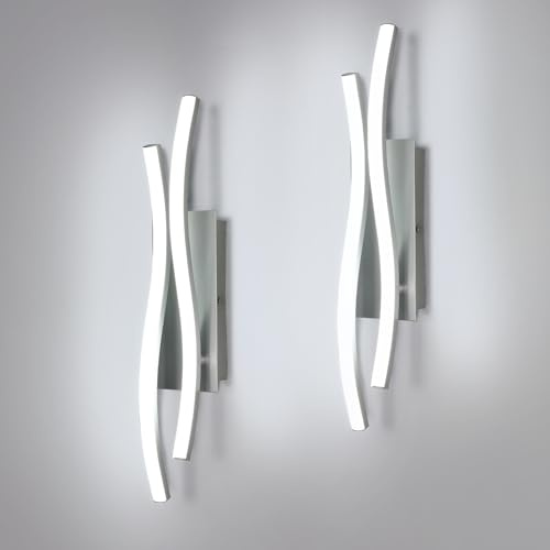 Comely 2 Pezzi Applique da Interno LED, 14W 1575LM Moderna Lampada da Parete per Interni, Lampada a Muro per Soggiorno Camera da Letto, Luce ianca 6500K, Argento, 41cm