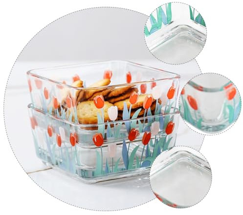 Alipis 4pcs Tulip Glass Square Bowl Lids Candy Bowl Dessert Glass Food Containers for Salad Snacks