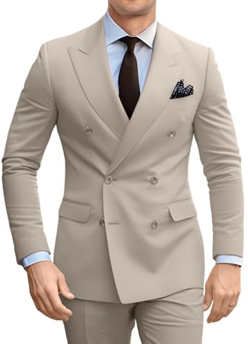 Fesenbo Zweireihiger Anzug für Herren, schmale Passform, 2-teilig, Anzug-Blazer, Hose, formelle Smokingjacke mit 2 Knöpfen, für Hochzeit, Business, Abschlussball, Light Champagne, 6XL