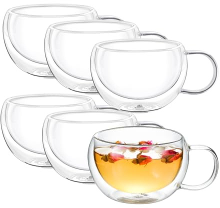 Wilmax - Thermogläser mit Henkel - 6er-Set - 250 ml - Doppelwandige Kaffeegläser - Latte Macchiato Gläser Set - Cappuccino Gläser mit Henkel - Teegläser - Trinkgläser - Thermotasse