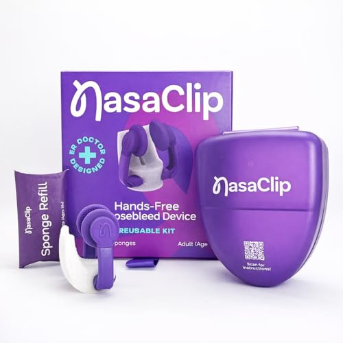 NasaClip: Nosebleed Rescue for Adults – Hands-Free Nasal Relief, Stop a Nosebleed Fast – ER Doctor Designed for Healthcare Pro, Sports & Home Use – 1 Reusable Device with 7 Sponges & Case