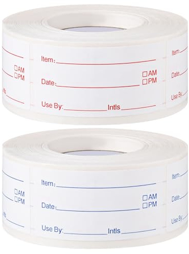 2 Rolls 1000 Pieces Removable Food Labels Stickers, Freezer Lables | 1.2 x 2.4Inch Self-Adhesive Waterproof Food Storage Labels Prep Canning for Jars Pantry and Meal Containers (Red Blue)