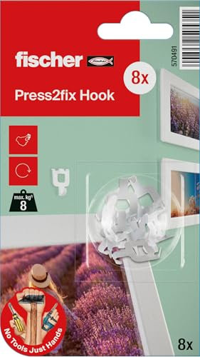 fischer Bilderkralle, Bilderhaken in weiß, Montage ohne Bohren und Werkzeug, der bessere Nagel, Wandhaken zur Befestigung von Bildern, Deko, Uhren, uvm., 8 Stück