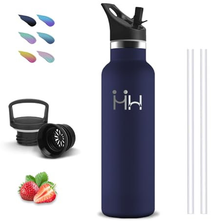 Botella Agua Acero Inoxidable, 500ml Botella Termica, sin BPA, Botella con Pajita, A Prueba de Fugas, Garrafa Termica, Acero Inoxidable 18/8, Termo de Agua, Botellas para la Escuela, Oficina, Viajar