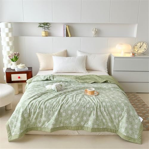 Odot Edredón Verano Cama 150/200, Reversible Edredon Acolchado Verano Sin Funda - Ligera y Respirable Manta de Suave para Días Calurosos (Flores Blancas,150 * 200)