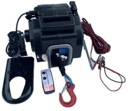 Verricello elettrico portatile 5000 libbre telecomando gancio di traino for camion rimorchio barca 12V verricello paranco di trazione(Fiber rope)