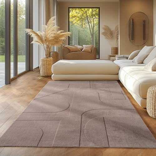 SIMPEX Boho Teppich 160 x 230 cm Beige, Weicher Skandinavischer Kurzflor mit 3D-Effekt, Waschbar & Pflegeleicht, Moderner Teppich für Wohnzimmer, Esszimmer oder Schlafzimmer