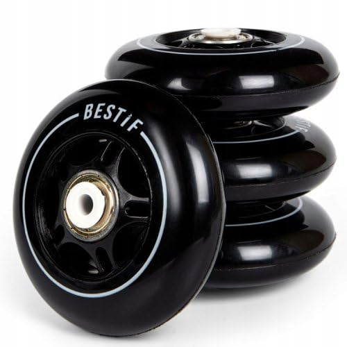 BESTIF Inline-skridskor hjul gummi reservhjul 4 stycken set | Högkvalitativa inlines hjul med kullager ABEC 9 (svart, 64 x 24 mm)