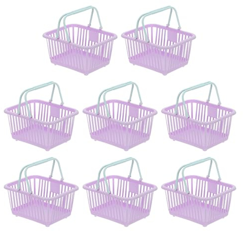 PATIKIL 8PCS Pequeñas Cestas De Plástico, Mini Cestas De Almacenamiento Pequeñas Cestas De Compras Con Asa Organizador Agua Filtrada Para Organizar Juguetes Frutas Verduras Snacks, Morado
