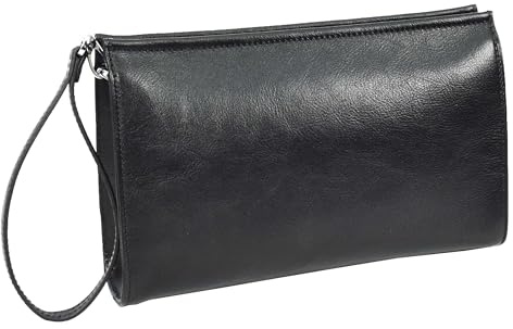 A1 FASHION GOODS Mens Leather Wrist Clutch Bag, Travel Organiser with Detachable Long Strap Murse
